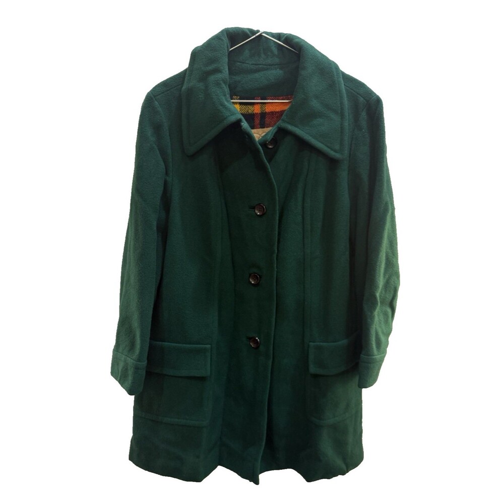 Vtg Woman's 70's Tartan Plaid Green 100% Pure Wool Long Coat Fashionbilt Sz M